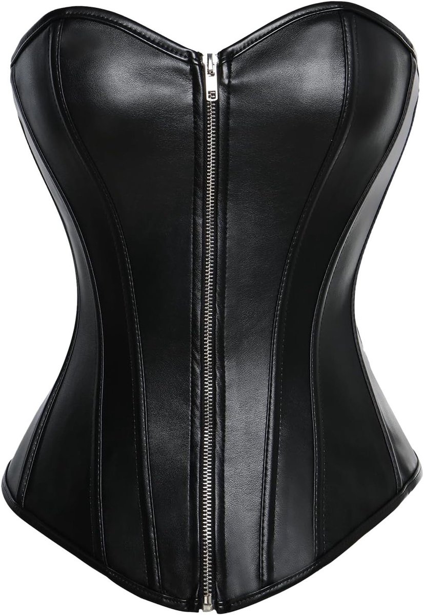 Vintage Faux Leather Corsage met Zipper en G-string | Elegante Corset voor Volle Borst en Cool Style