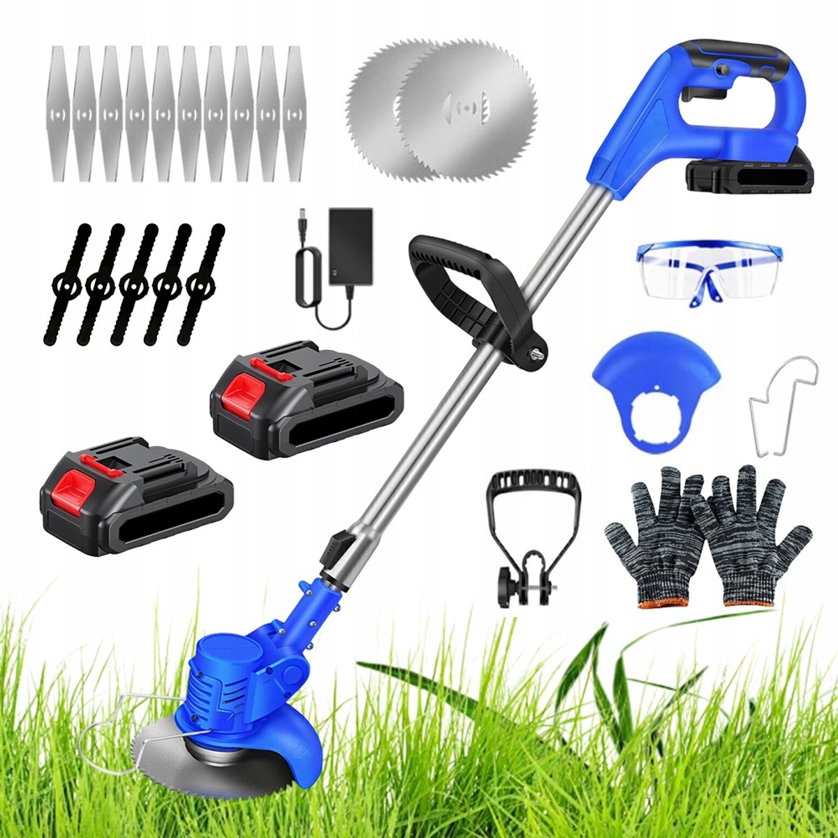 Grasmaaier - Accu Grasmaaier - Draadloze Trimmer - 800W Koperen Motor & 13000rpm - Verstelbare Steel 91-127cm - 2 Batterijen & Oplader - 3 Messen (Plastic/Metaal/Rond) - Voor Tuin & Gazon – foto 3