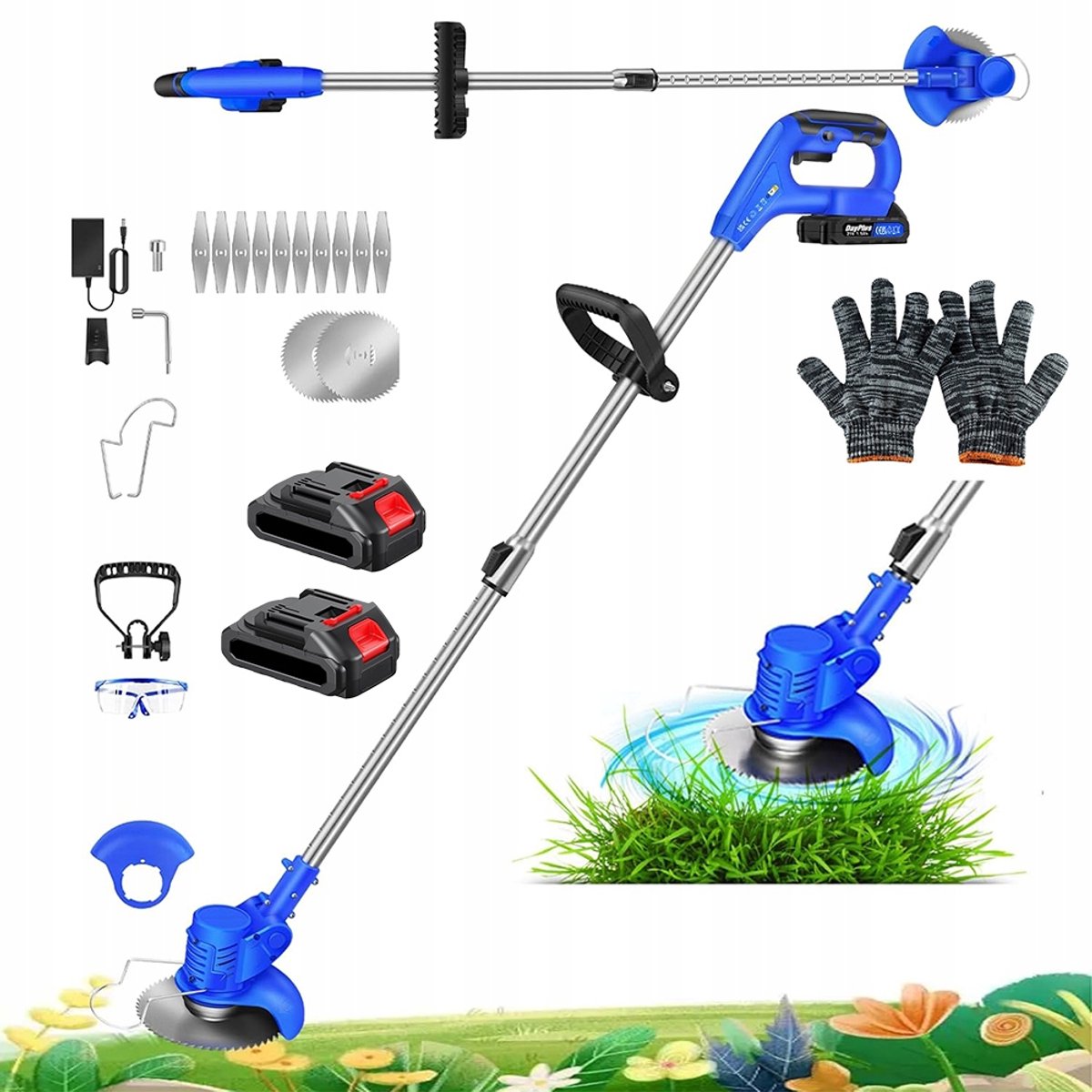 Grasmaaier - Accu Grasmaaier - Draadloze Trimmer - 800W Koperen Motor & 13000rpm - Verstelbare Steel 91-127cm - 2 Batterijen & Oplader - 3 Messen (Plastic/Metaal/Rond) - Voor Tuin & Gazon – foto 5