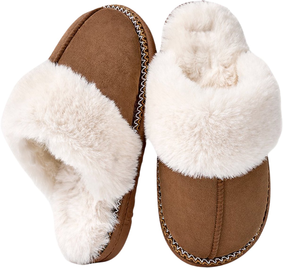 Somstyle Pantoffels voor Dames - Maat 36-37 - Antislip Zool - Sloffen met Pluche Voering - Donkerbruin