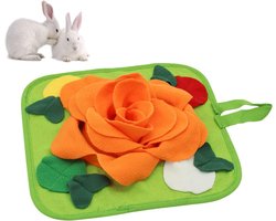 Antislip Voer Mat voor Konijnen met Hangkoord, Kleurrijke Snooffle Pad voor Chinchilla's, Puppy’s en Cavia's, Ideaal voor Snuffeltraining en Speelplezier, Oranje, M