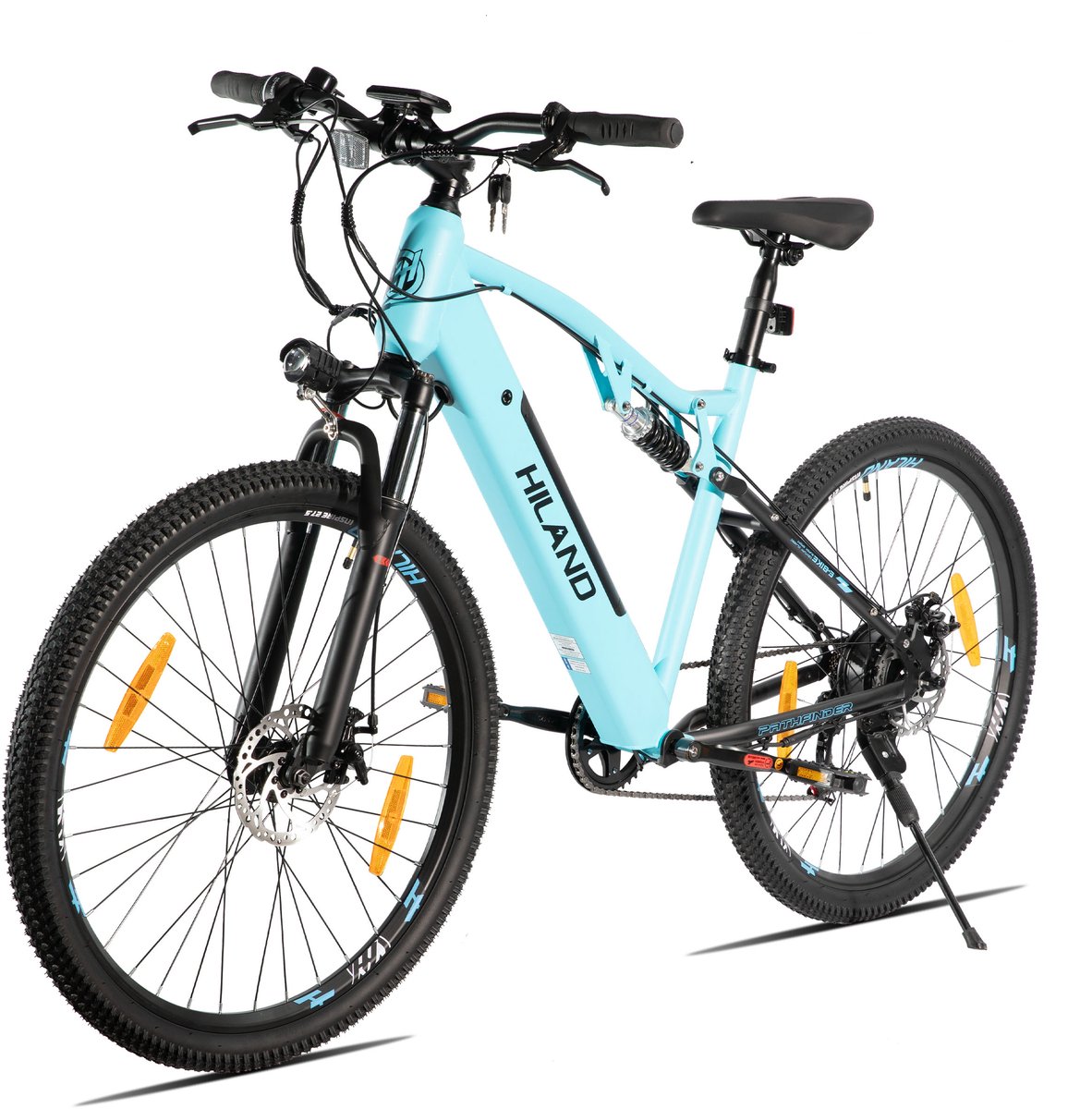 Hiland Spokane Elektrische Mountainbike - 27.5 Inch - Full Suspension - 250W Motor - Shimano 7 Versnellingen - Mechanische Schijfremmen - Blauw thumbnail 2