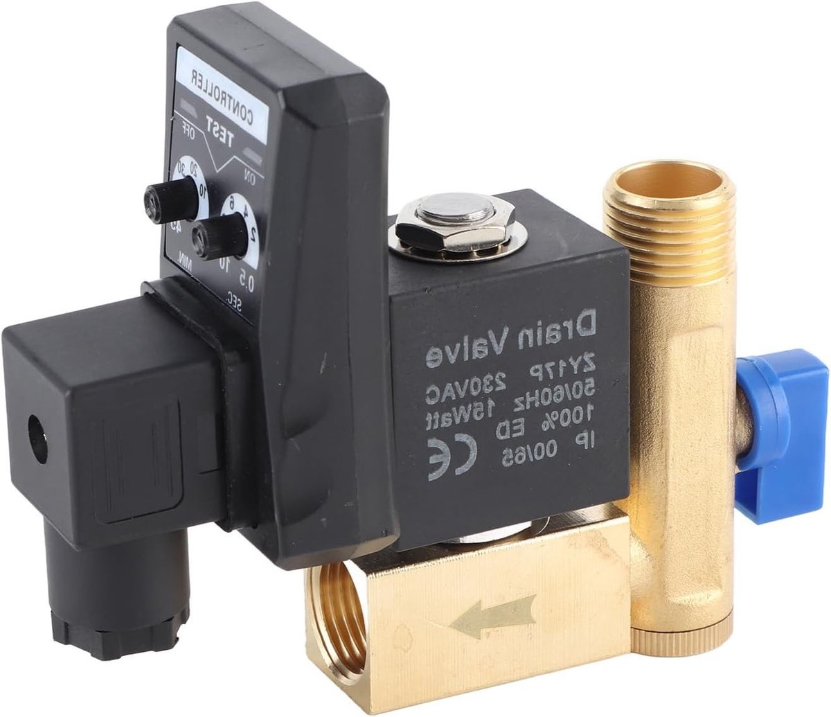 Automatische Afvoerklep voor Luchtcompressor - Elektronische Tijdgestuurde Ontwateringsklep G1/2 DN15 voor Condensaatbeheer (AC230V)