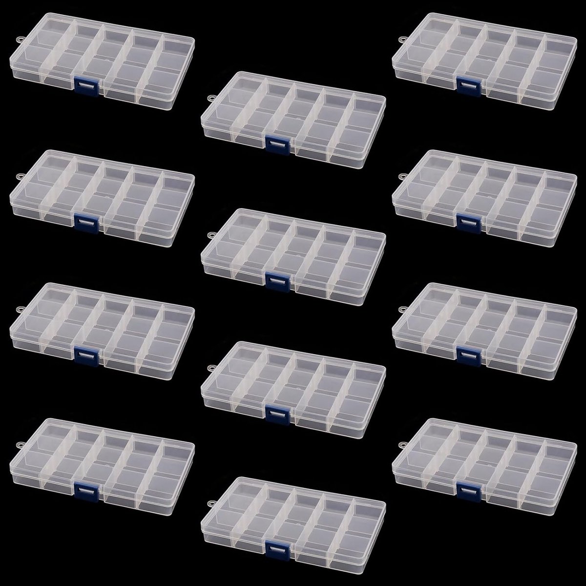 12-delige transparante opbergdoos voor kralen met 15 vakjes, ideaal voor knutselen en organiseren van sieraden, 17.2 x 10 x 2.3 cm