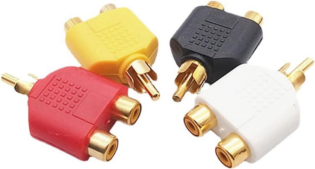 4 Stuks Gouden RCA Y Splitter Adapter, 1 Male naar 2 Female Verbindingsstukken voor Subwoofer, Autoradio en TV Audio Systemen
