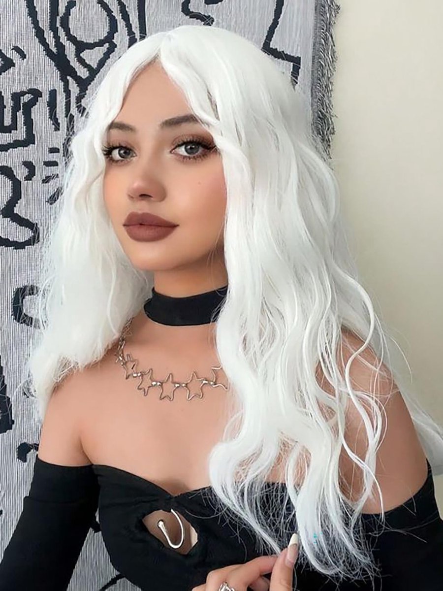 Langgolvende Witte Perücke voor Vrouwen en Meisjes - Anime Cosplay, Halloween Kostuum en Feestelijke Evenementen met Synthetisch Haar