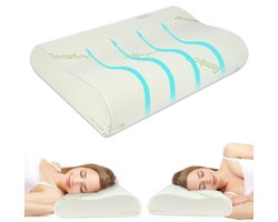 Memory Foam Slaapkussen 55x35 cm - Traagschuim Kussen met Ergonomisch Neksteun - Hoog Laag 11/9 cm - Zachte Katoenen Sloop - Ademend en Hypoallergeen