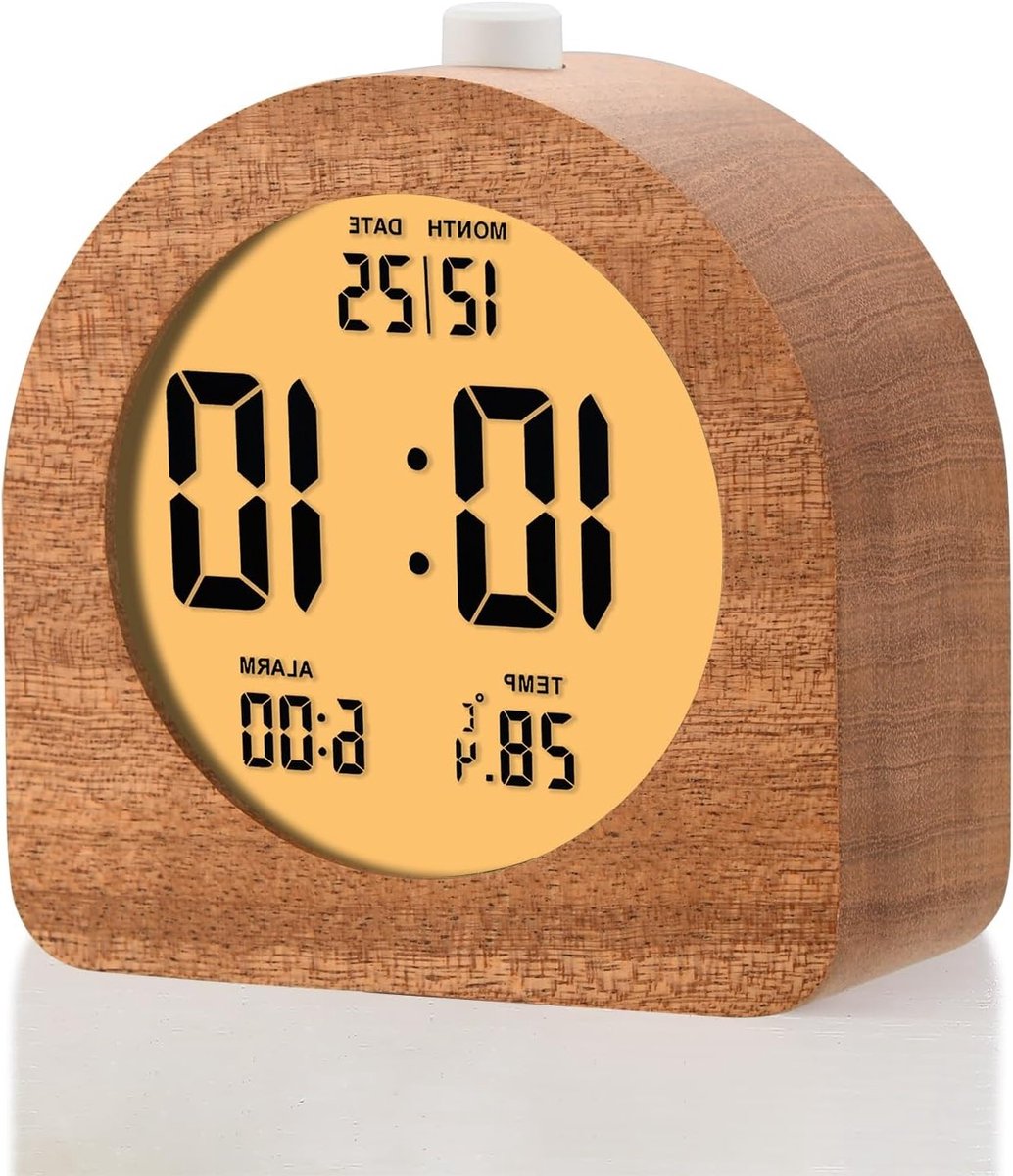 Houten Digitale Weerkalender Klok met Slaapfunctie en Nachtlampje, LCD Desk Clock met Tijd, Datum en Temperatuur Weergave, Ideaal voor Slaapkamer en Kantoor