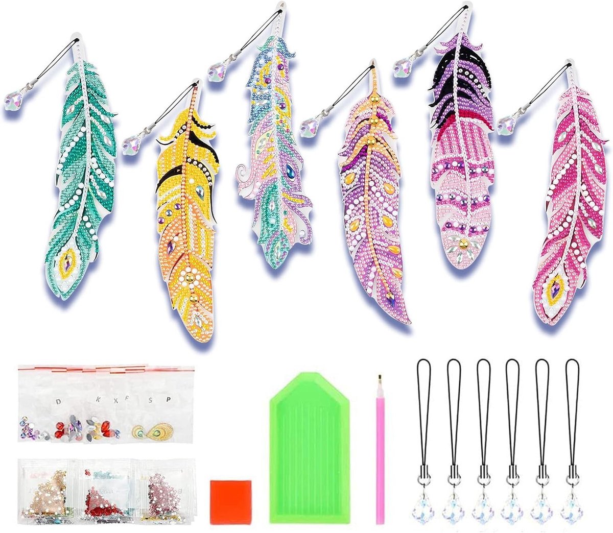 Creatieve doe-het-zelf bladwijzers met veren, 6 stuks, ideaal voor kinderen, knutselen, geschenken en feestelijke activiteiten
