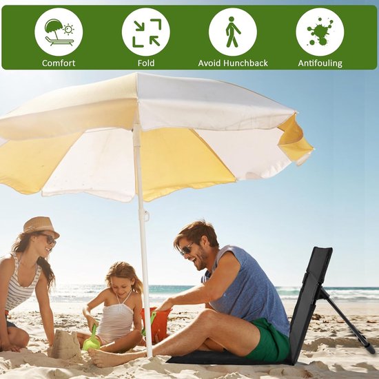 Klapstoel - Campingstoel - Opvouwbare Strandstoel - Draagbare Ligstoel voor Volwassenen - Verstelbare Rugleuning - Lichtgewicht - Incl. Opbergtas - Zwart van Merkloos — afbeelding 5