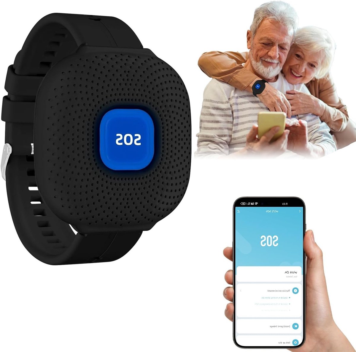 Oplaadbare SOS Paniekbelknop voor Senioren, Patiënten en Kinderen - Slimme Alarmhorloge Verbonden met Telefoon voor Persoonlijke Veiligheid