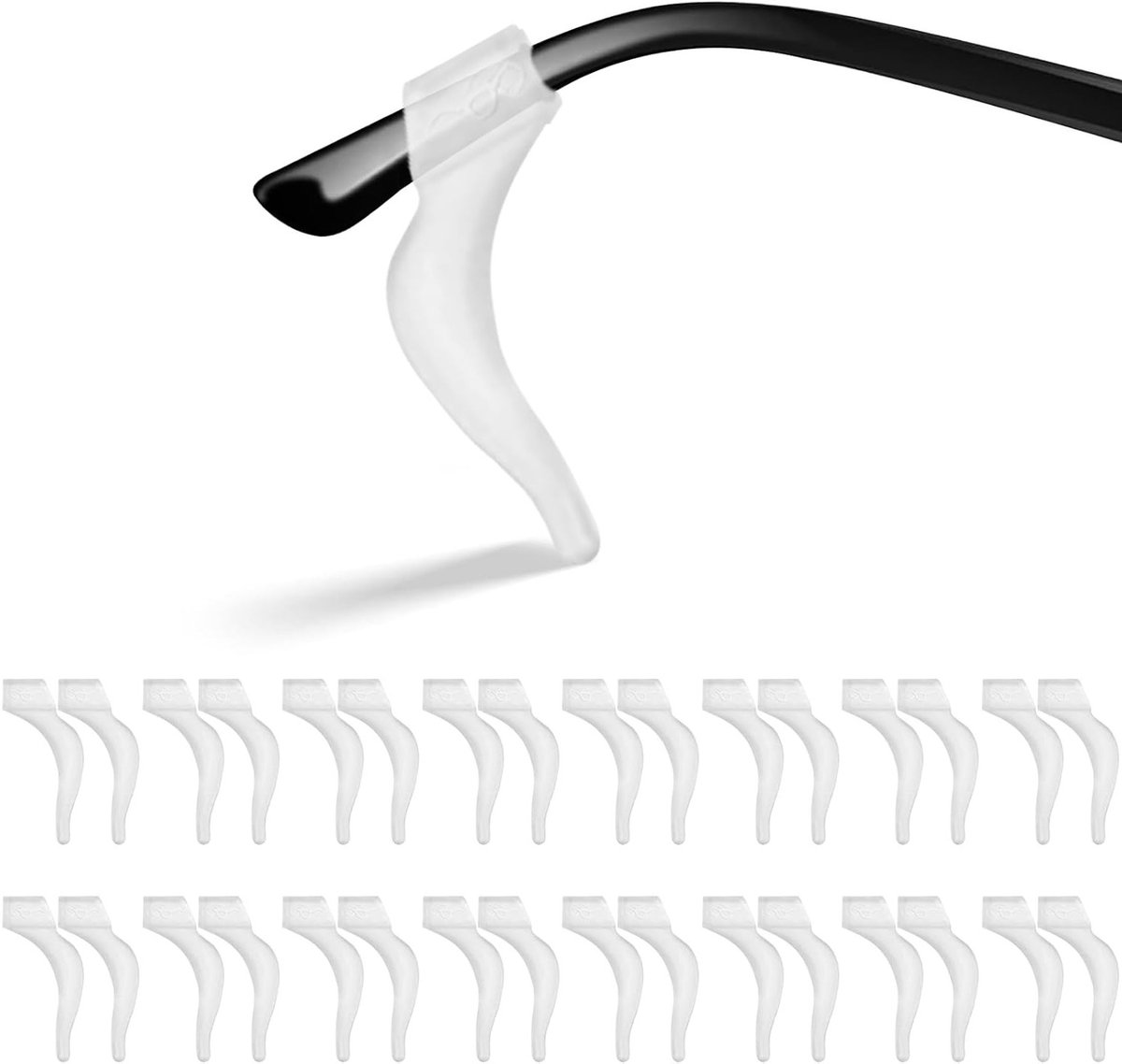 16 Paar Oordopjes voor Brillen, Antislip Oorhaakjes en Oorgrips van Silicone voor Zonnebrillen en Leesbrillen, Transparant Wit, 4cm x 1cm