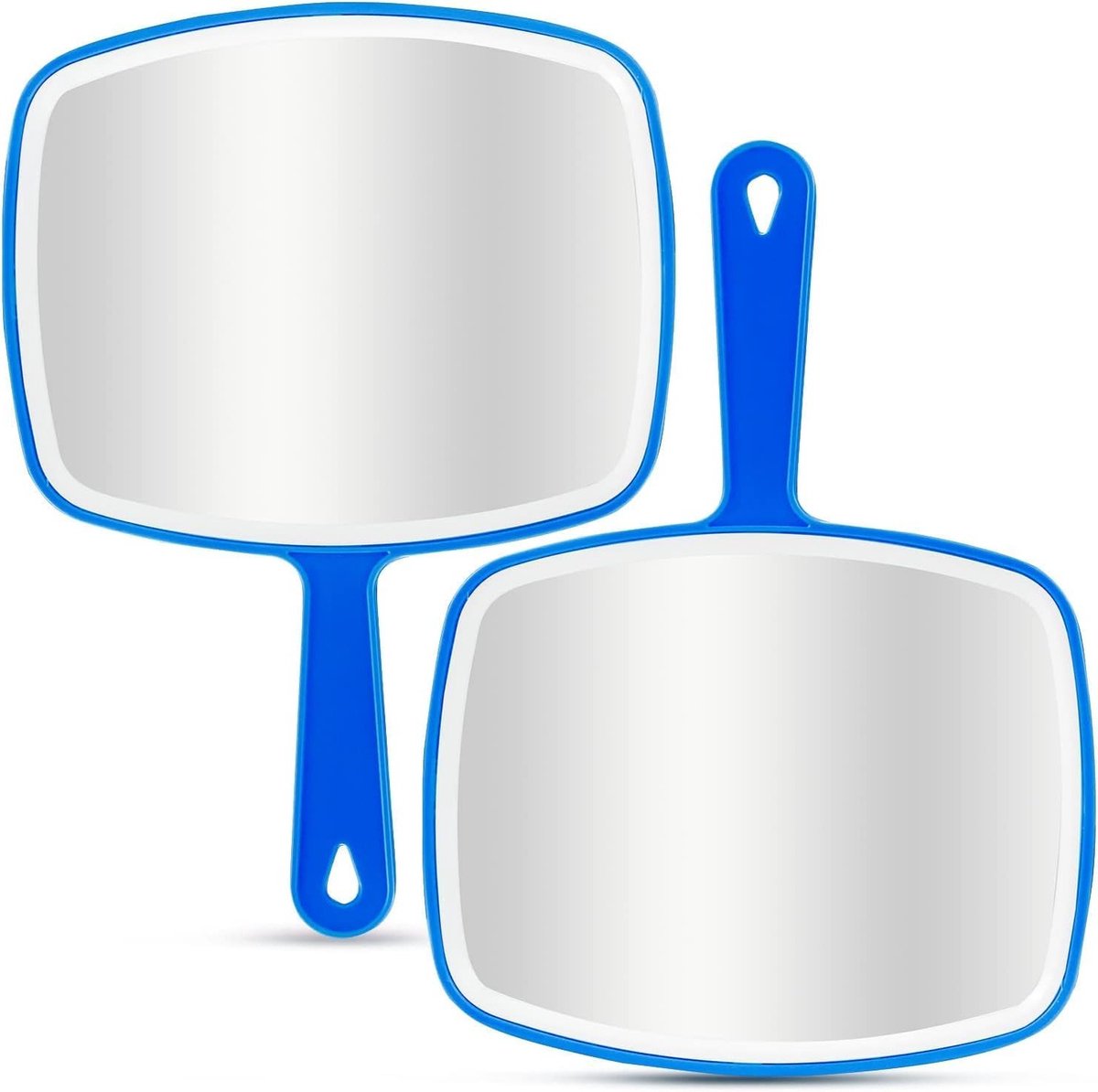Handspiegel Set van 2, 26.5 x 18.8 cm, Ideaal voor Make-up en Scheren, Met Handvat en Ophanggaatje, Blauw