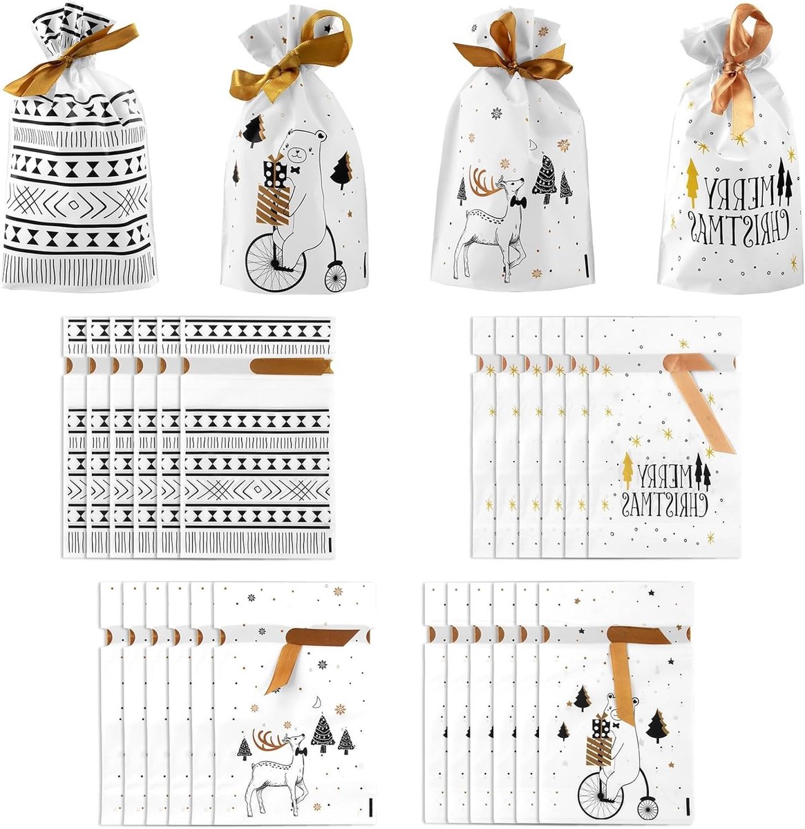 Set van 24 kerstcadeautassen met trekkoord, hoogwaardige geschenkzakken voor zoetigheden en meer, ideaal voor kerst en feestjes