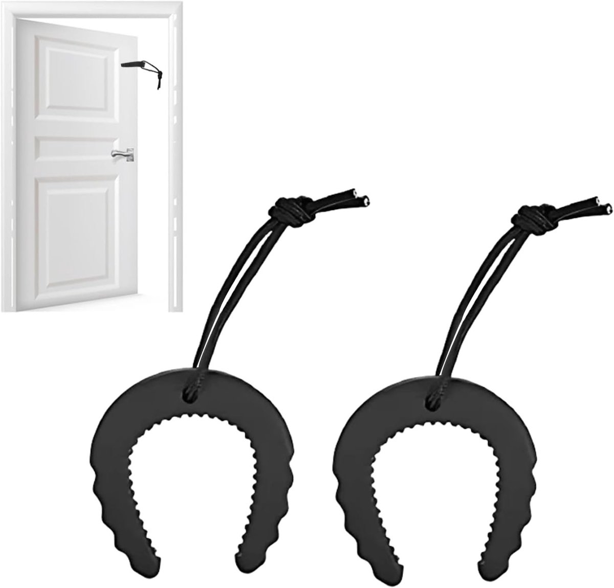 Rubberen Deurstopper Set van 2, Veiligheidsoplossing voor Baby's, Compacte C-Vormige Wedge met Nylon Koord voor Thuisgebruik en Brandveiligheid
