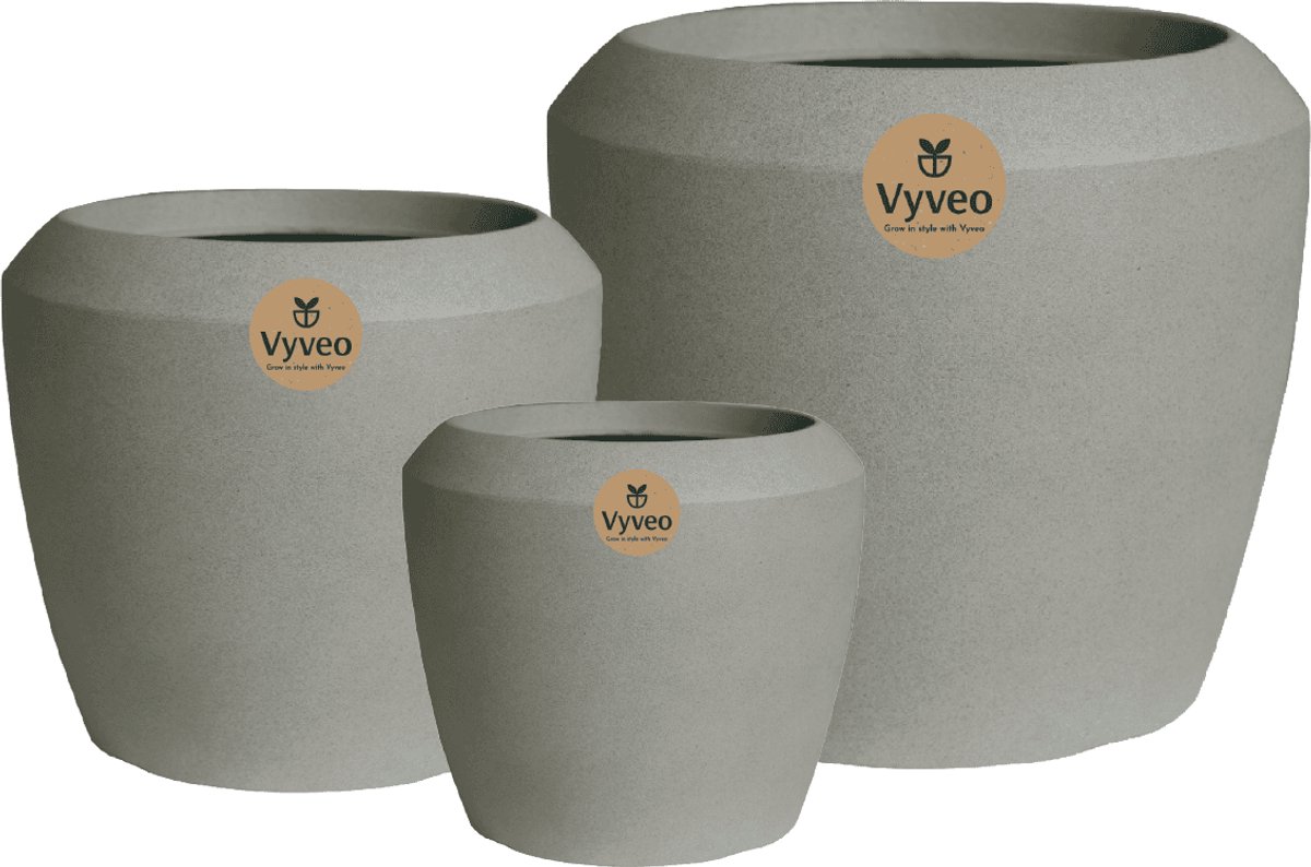Vyveo - Bloempot Liora - Set van 3 - Grijs - Bloempot voor binnen en buiten - Lichtgewicht - Breukbestendig - Vorstbestendig - UV-bestendig