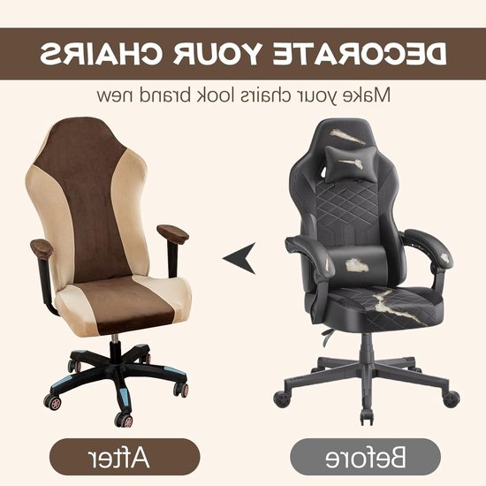 SnelShoppen - Gaming Stoel Bekleding Bruin Hoog Rekbaar Fleece Hoge Rugleuning Speelstoel Modern Decoratieve Hoezen van snelshoppen — afbeelding 4
