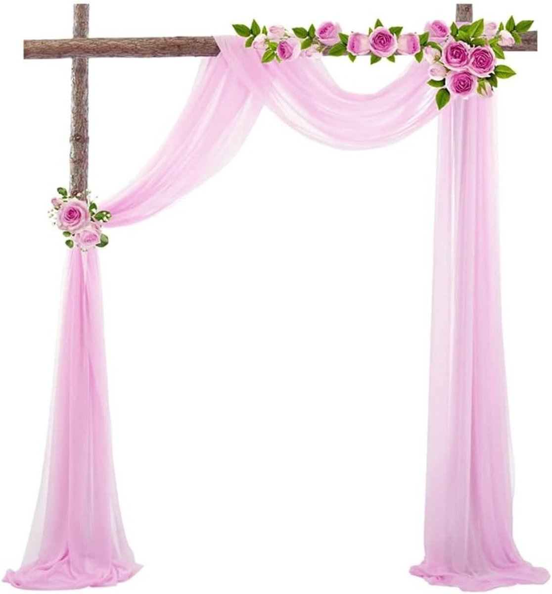 Tulle Achtergrond Gordijn voor Bruiloft en Feestjes - Decoratief Tulle Gordijn met Strik voor Baby Shower en Ceremonies - 70 x 400 cm Roze