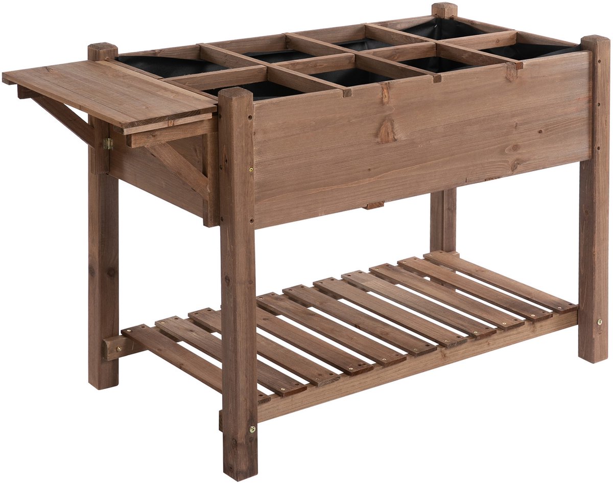 Bol.com Outsunny verhoogde plantenbak - verdeeld in 8 gebieden - bruin aanbieding