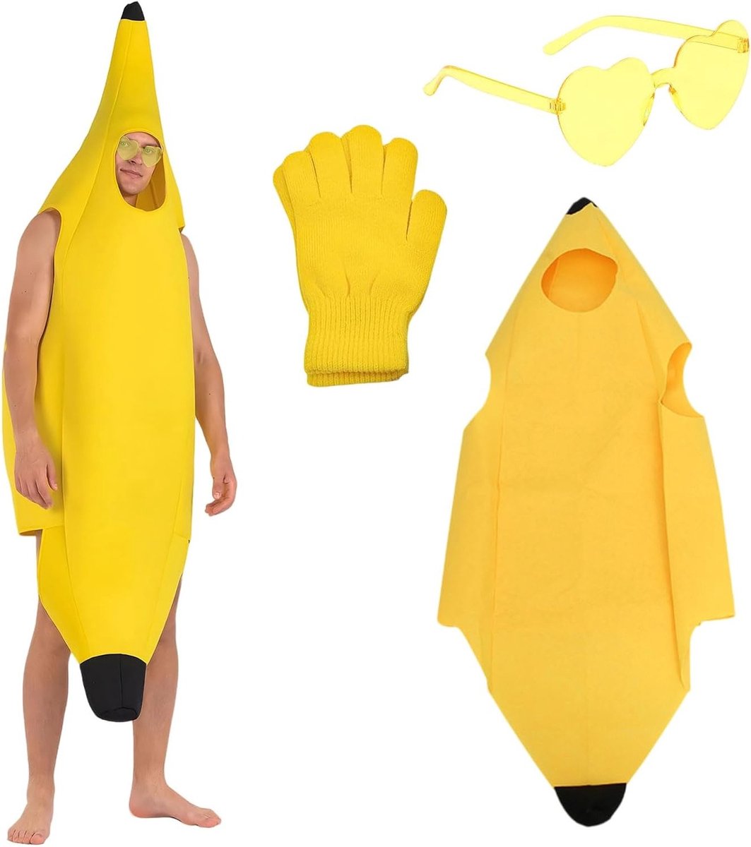 3-delige Bananen Kostuum Set voor Volwassenen, Leuk Fruit Kostuum voor Feestjes, Carnaval en Kerst, Originele Fancy Dress Outfit voor Mannen en Vrouwen