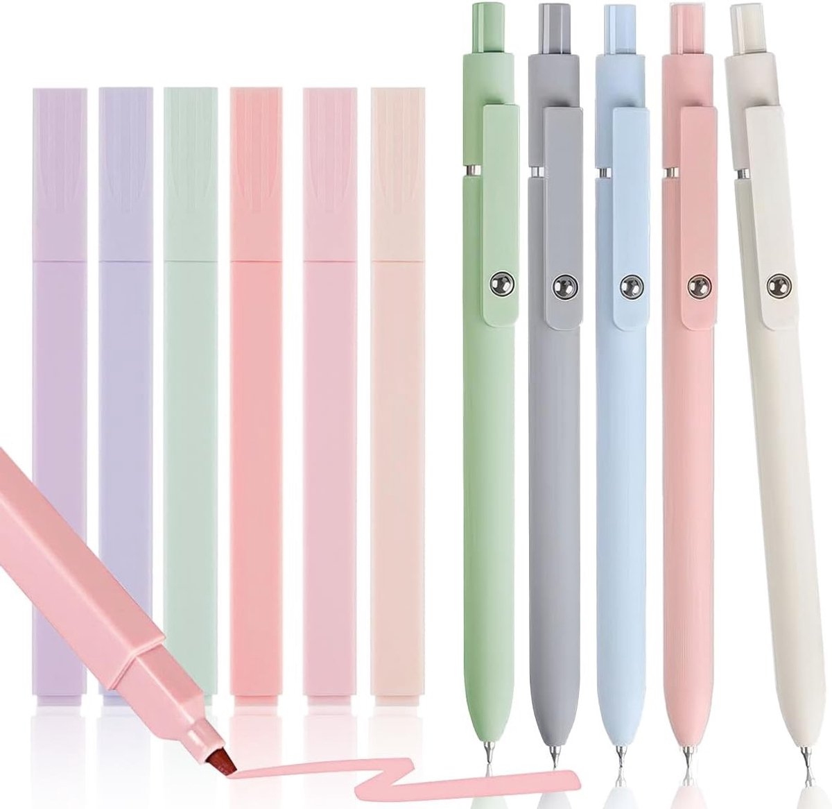 Set van 11 Pastel Kleurpotloden en Fineliners, Aesthetic Markers voor Notitieboeken, School en Kantoor, Vervagen Bestendig