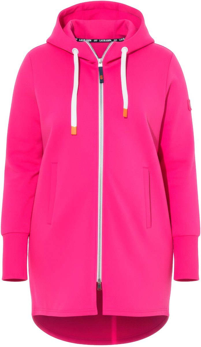 Laurasøn - Dames - Sweatjas lang model capuchon tailleband met trekkoord achter - Fuchsiaroze - Maat 40+