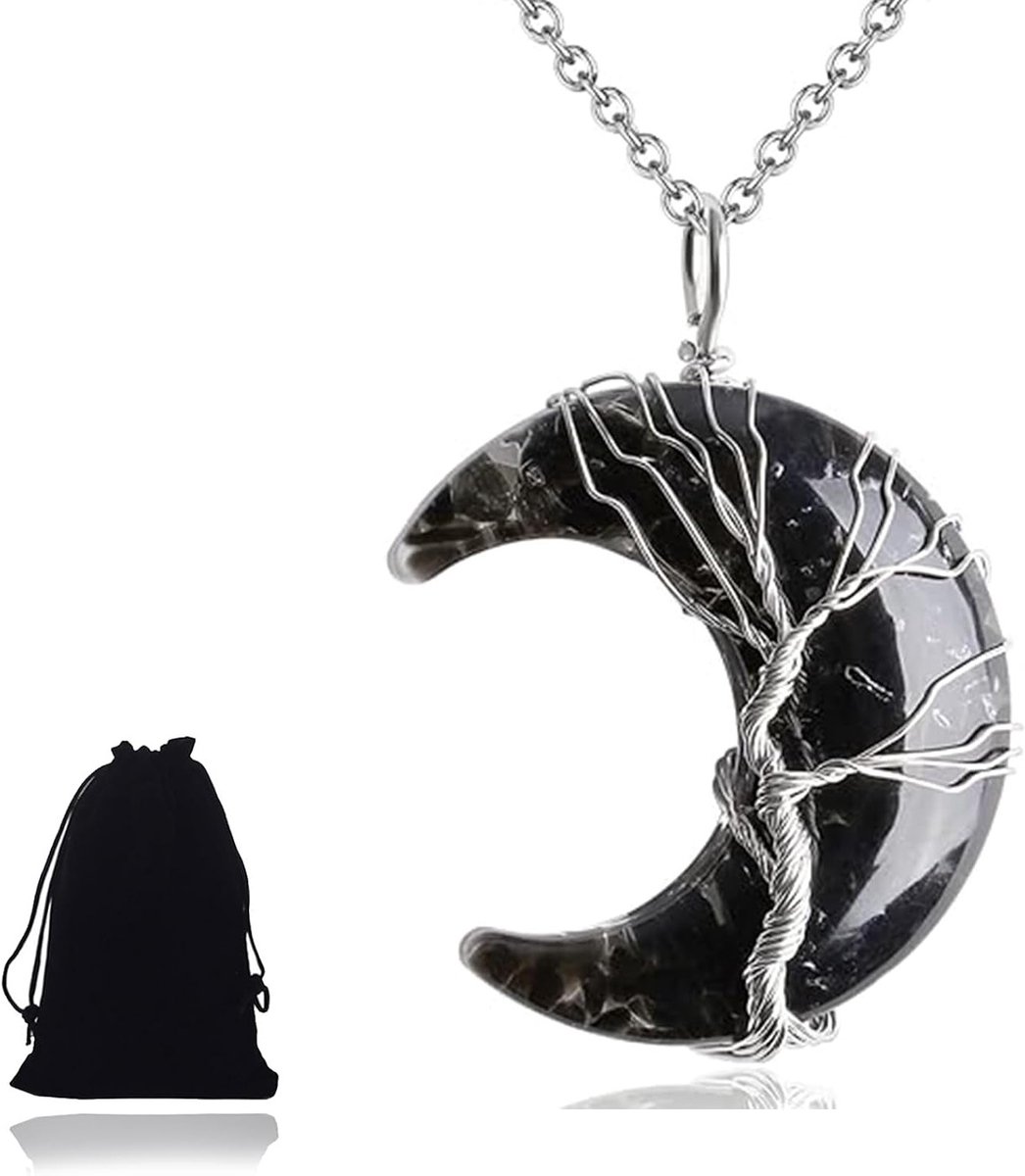Ketting met Natuurlijke Edelstenen, Boom des Levens, Maanontwerp, Spirituele Sieraden voor Vrouwen, Perfect Cadeau voor Elke Gelegenheid