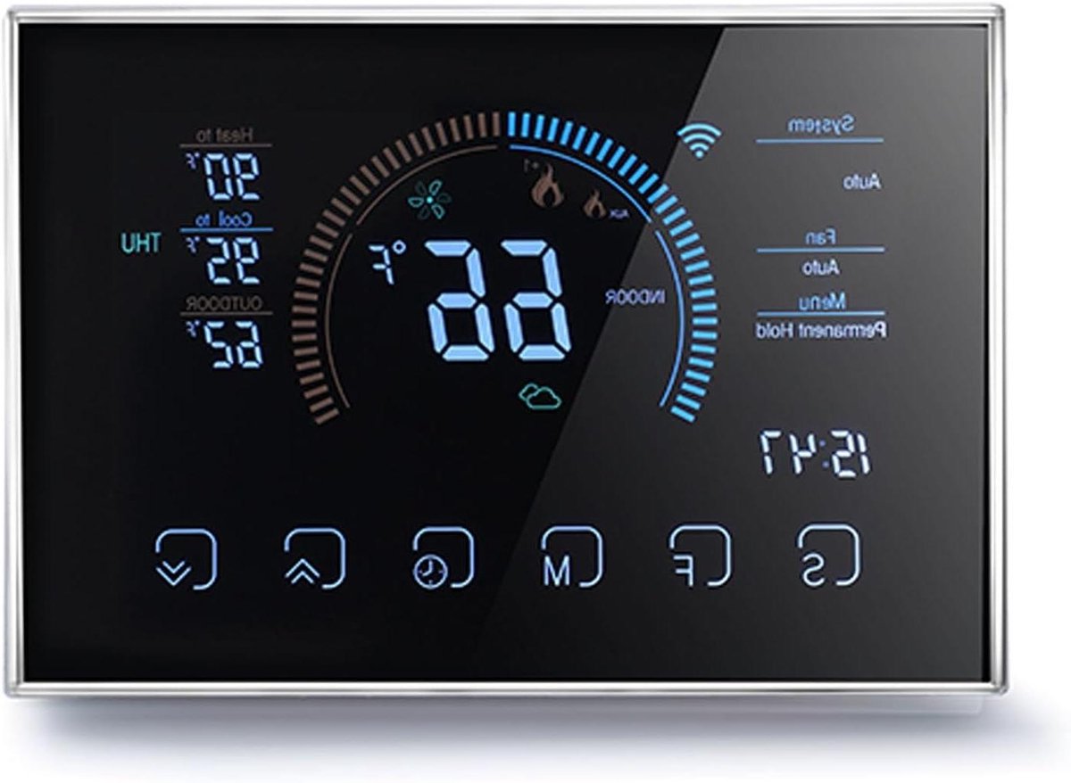 Slimme Thermostaat - Warmtepomp Bediening - Energie Besparen - App & Spraakbediening - LCD Kleurenscherm - Zwart