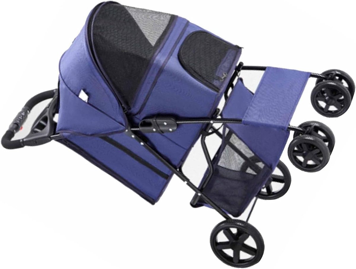Huisdier Kinderwagen - Draagbare Trolley - Reizen met Dieren - Opvouwbaar Lichtgewicht - 83x38x28 cm - Donkerblauw