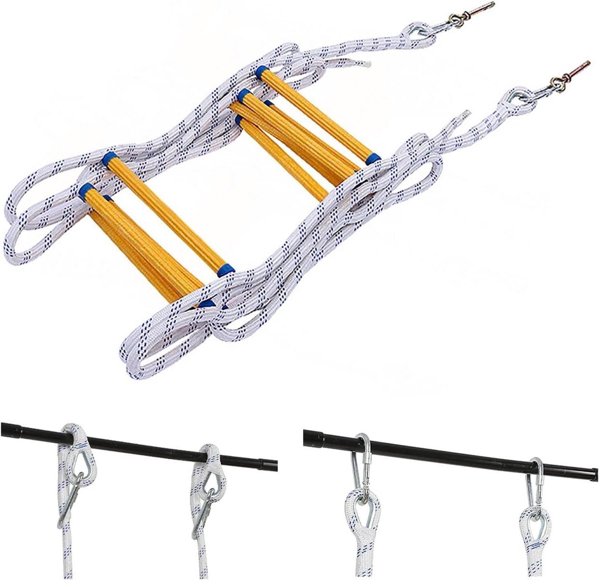 Touwladder Nooduitgang - Veiligheidsladder Vlucht - Snelle Ontsnapping - Antislip Harsstangen - Tot 10 etages - Zwart