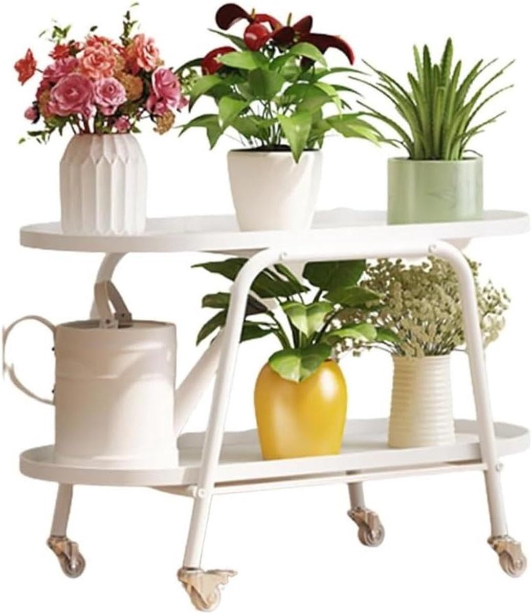 Plantenstandaard Metaal - Bloemenrek - Planten Presenteren - Verrijdbaar - 70 cm - Wit