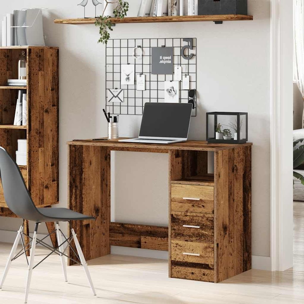 Schrijftafel Bureau - Werktafel Thuis - Thuiswerken Organiseren - Drie Ruime Laden - 102 x 76 x 50 cm - Bruin