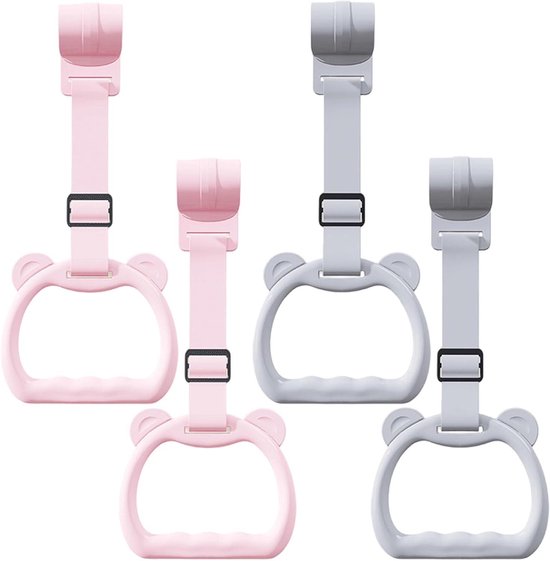 Vier handgrepen met berenoren, twee roze en twee grijs.