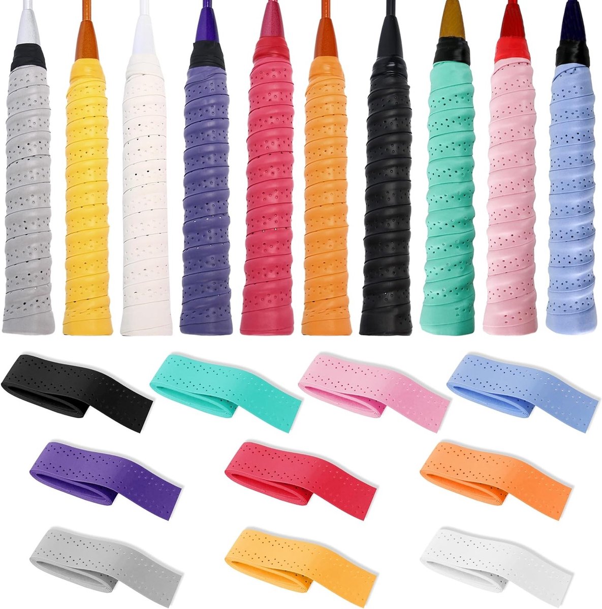 10 Stuks Tennisracket Grip Bands, PU Antislip Grip voor Badminton en Tafeltennis, Zweetabsorberend en Comfortabel