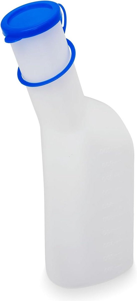 Urine Bottles for Men 1000ml, ARNOMED Urine Bottle Milky with Blue Cap, PP Urine Bottle for Men Square, Leakproof Urine Bottle for Men, Emergency Durine Bottle for Travel