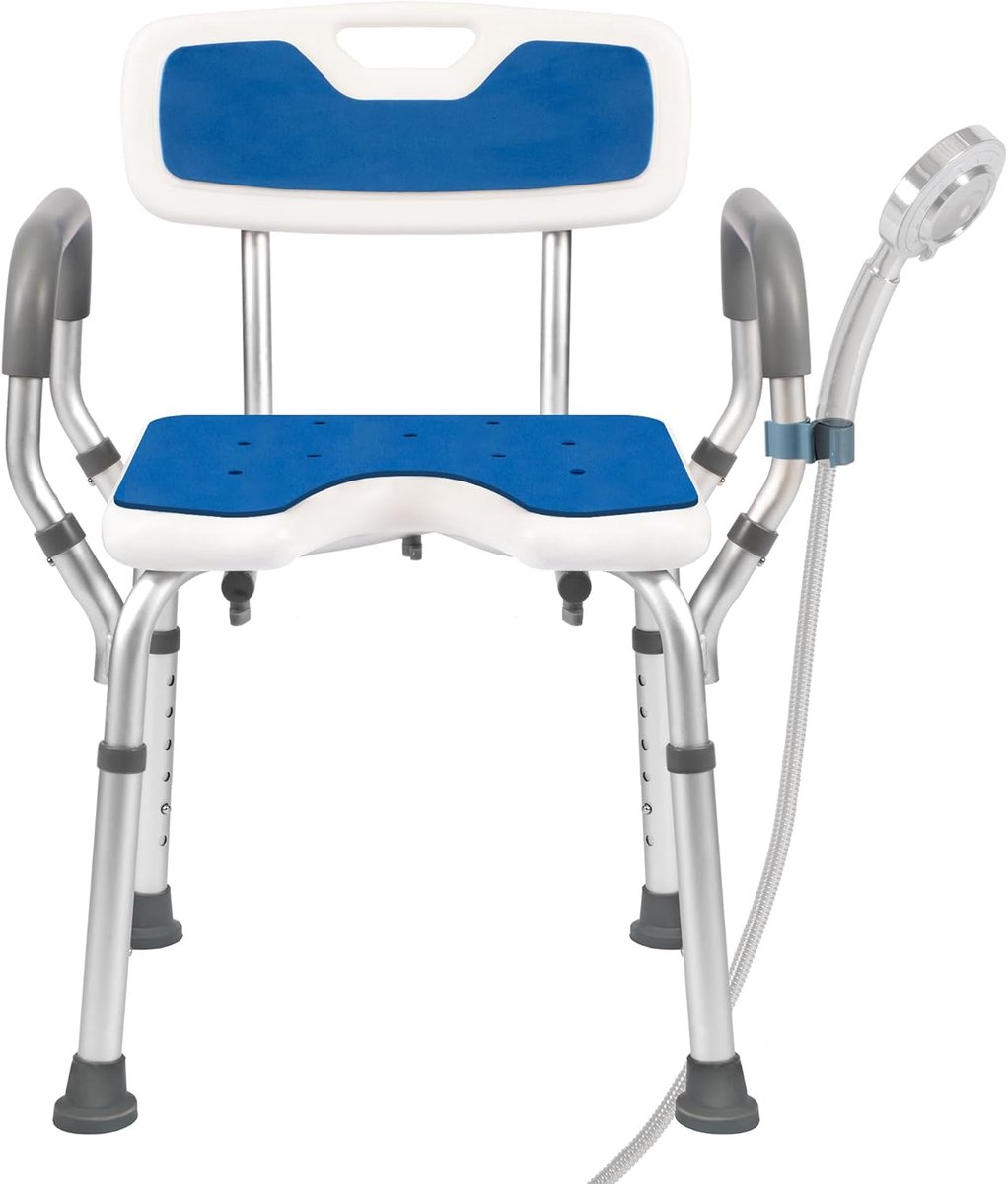 EasyVibe Shower Chair for Seniors, Shower Chair with Armrests and Backrest, Bathroom Chair for Seniors, Tool-free Assembly, Height Adjustable, Load Capacity 150 kg