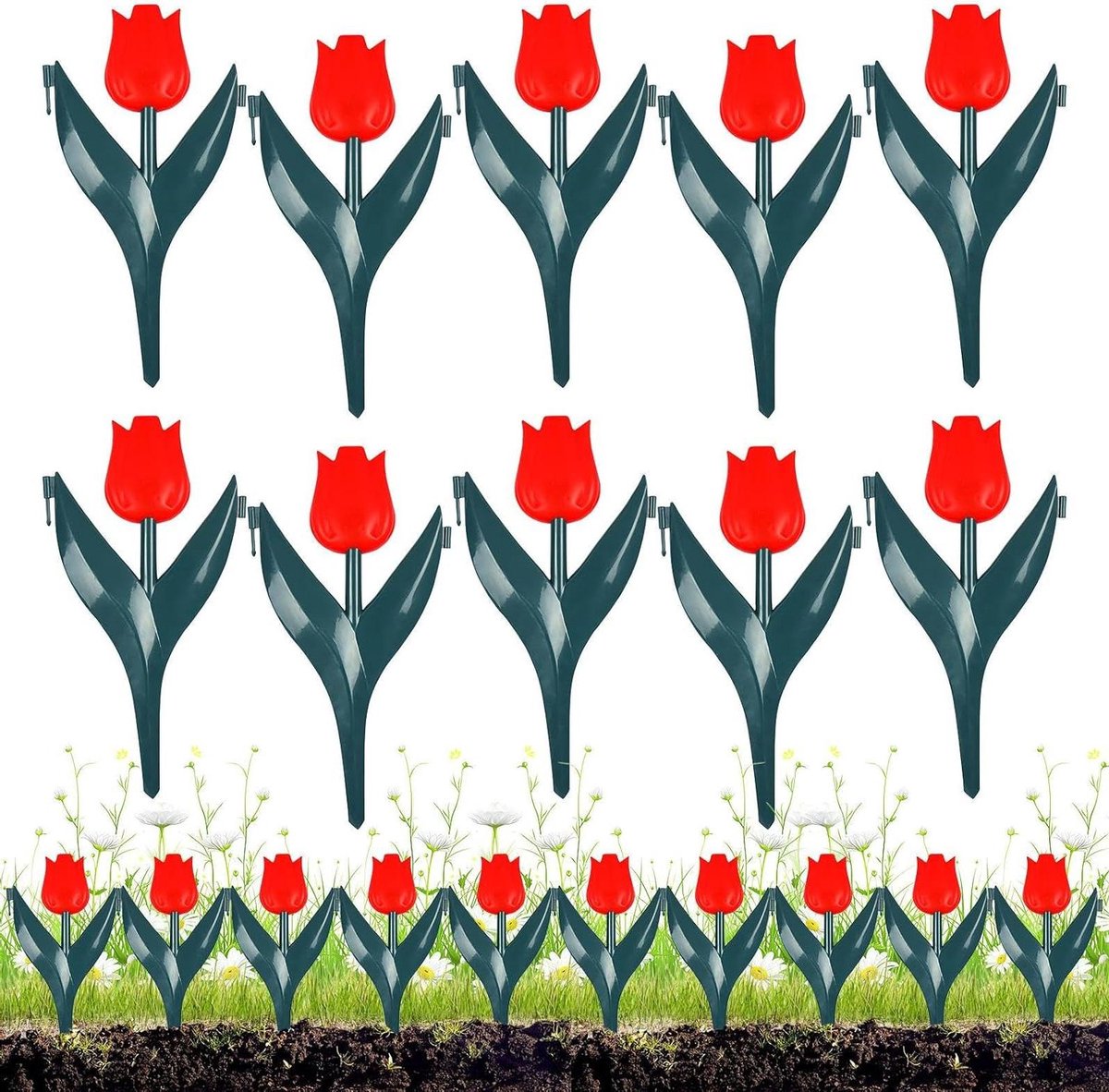 Decoratieve Tuinafsluiting - Bloemenranden Omheining - Tuin Aankleden - Weerbestendig PP Materiaal - 30 x 18 cm - Rood