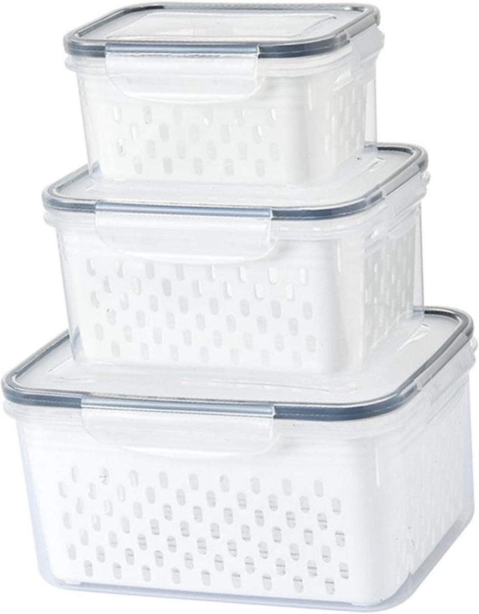Voedselbewaarcontainers - Keuken Organizer - Koelkast Ordenen - Lekvrije Vacuümafdichting - Set van 3 - Transparant