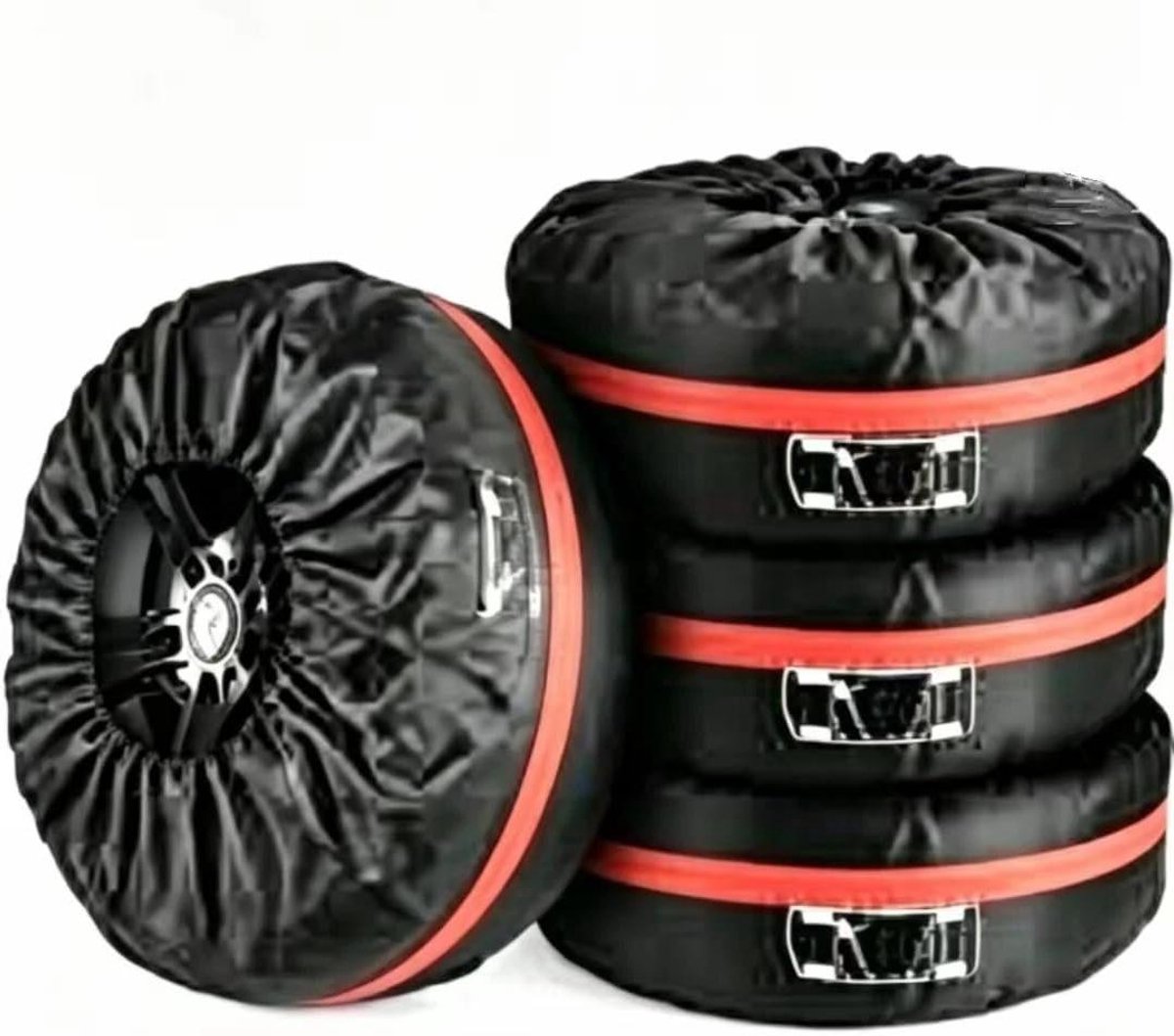 Reservewielhoezen Set - Bandenbeschermers - Banden Opslag - Waterdicht Vuilafstotend - 4 Stuks - Zwart Rood