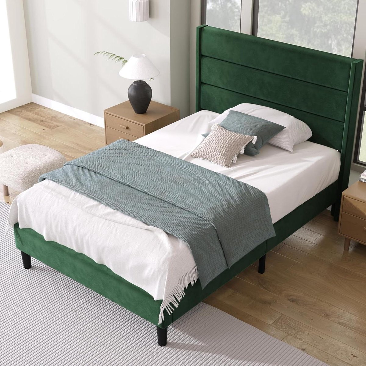Gestoffeerd Bed - Bedframe met Hoofdbord - Slaapkamer Inrichten - Zachte Fluweel Stof - 90