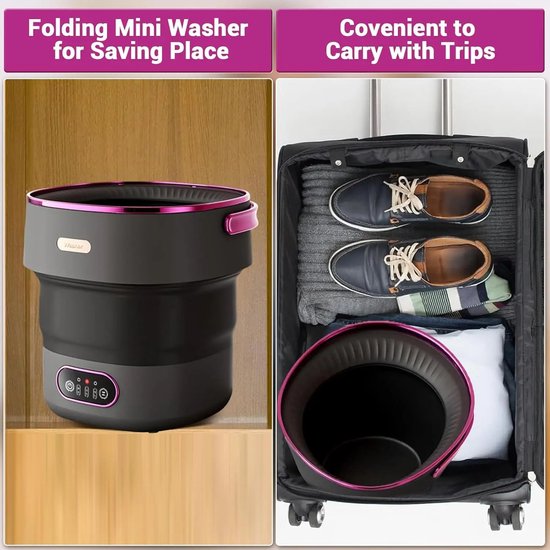 Allero Mini Wasmachine - Wasmachine - Klein Wasmachine - Campingwasmachine - 32x32x33,5cm - Zwart/Roze - 13L - Opvouwbaar van Allero — afbeelding 4