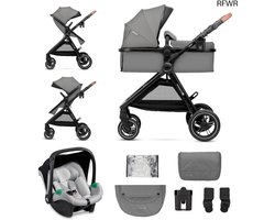 Kinderkraft ESME Mink Pro I-Size 3-in-1 Car Seat with Baby Carrier Travel System Baby Buggy Foldable Pram for Newborns up to 4 Years Grey