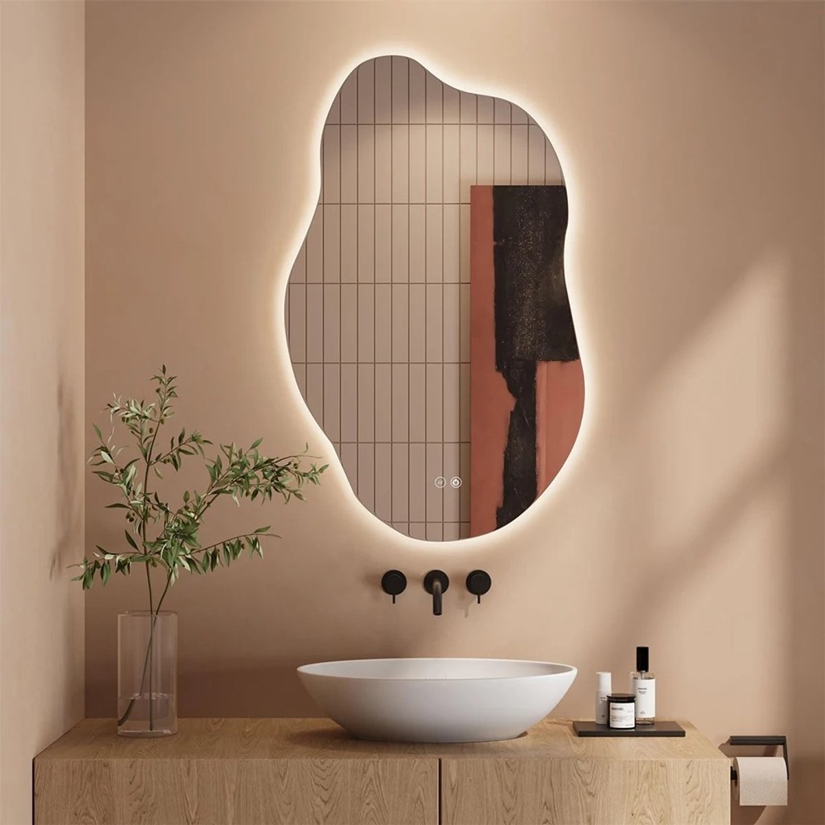 Questyr - LED Badkamer Spiegel - Asymmetrisch - Touchschakelaar - Dimbaar - Verstelbare Badkamer Spiegel met Verlichting