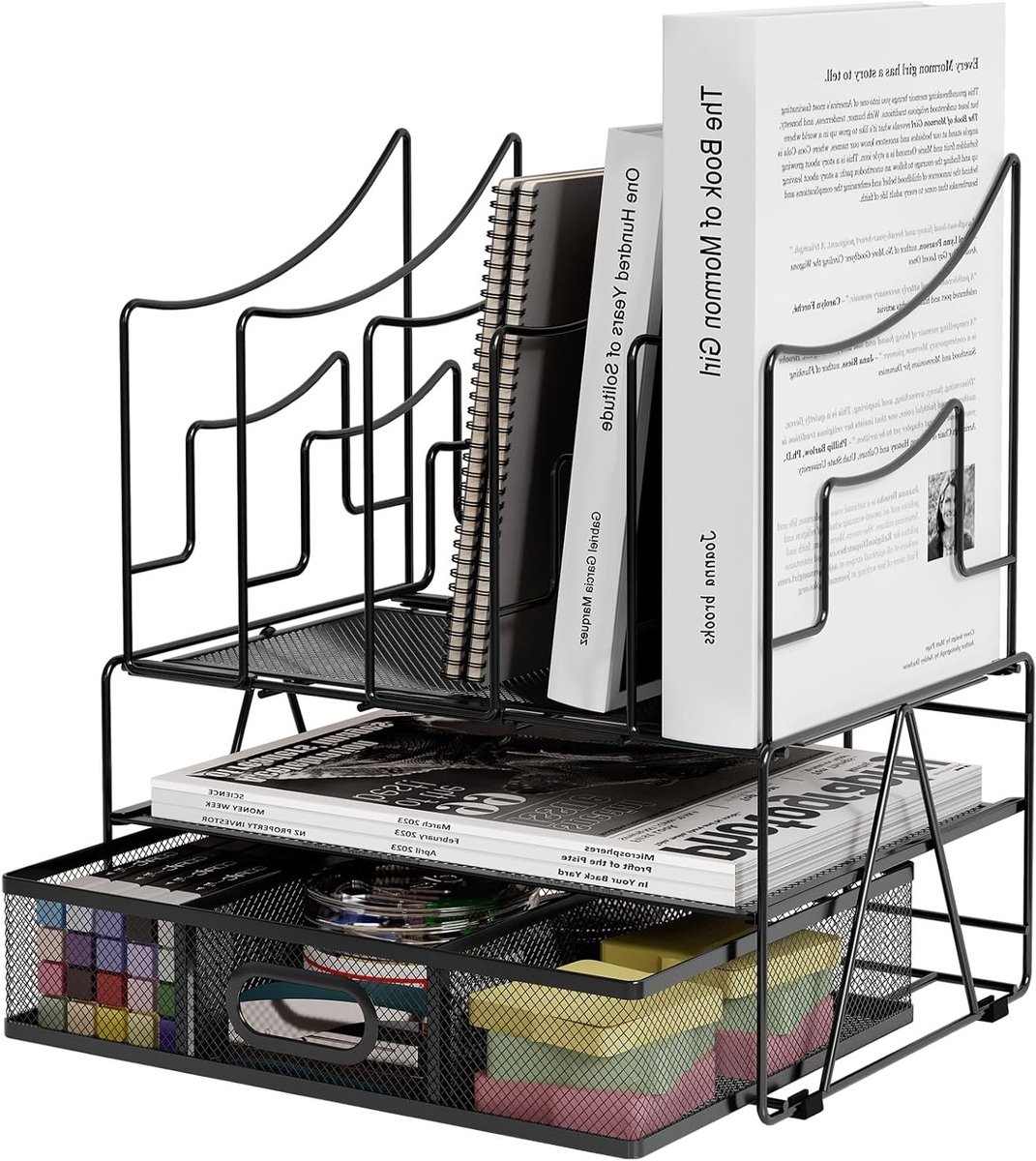 Multifunctionele Mesh Bureau Organizer met A4 Tray en 5 Verticale Bestandsordenaars voor Kantoorbenodigdheden