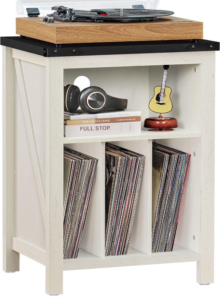 Draaitafelmeubel - Platenkast - Muziek Opslag - Boerderijstijl Design - 49 cm Diep - Wit