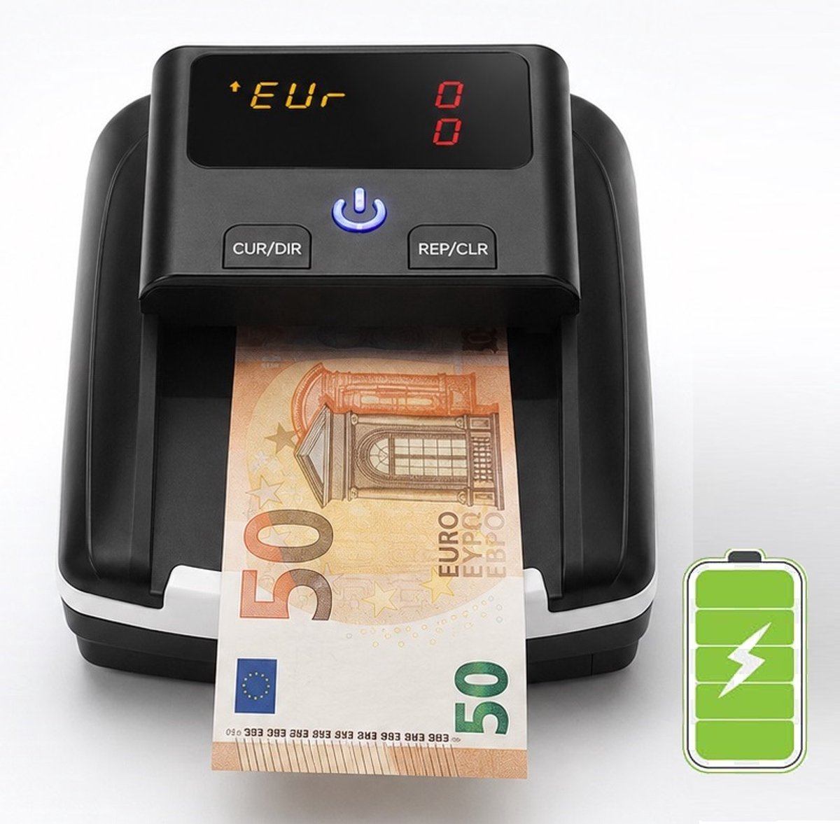 Accu Bankbiljettendetector voor Euro en Dollar - Valsgelddetector met UV MG IR Controle - Draagbare Vals Geld Detector - Zwart