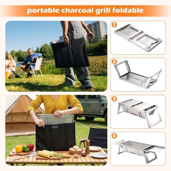 Opvouwbare BBQ - Draagbare Houtskool Barbecue - Compact & Lichtgewicht - Camping BBQ / Balkon BBQ / Picknick Grill - Snel Opgezet & Makkelijk Mee te Nemen — afbeelding 4