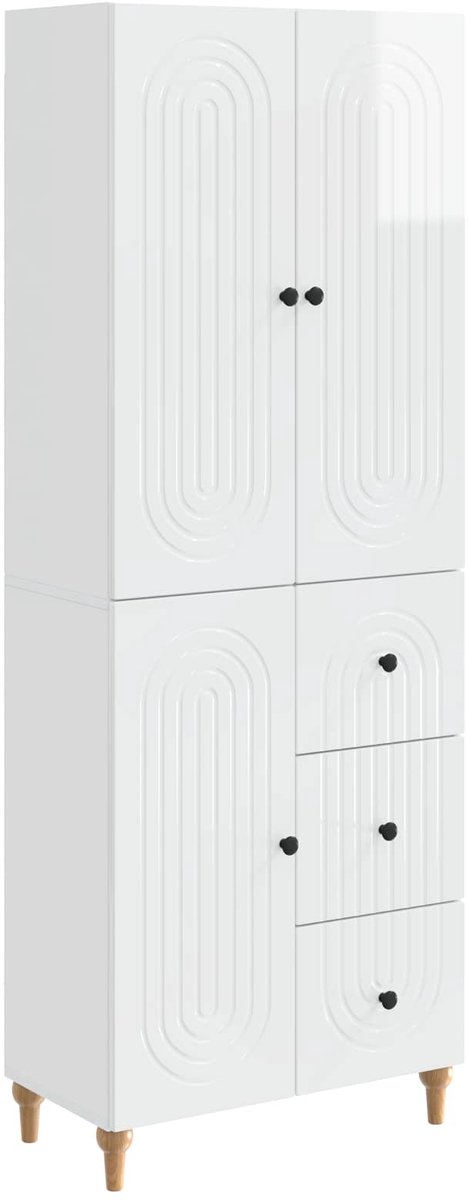 vidaXL Kast - Set - 2 - st - Hoogglans - Wit - 66 - x - 34,5 - x - 90 - cm - Bewerkt - hout Hoogglans Wit