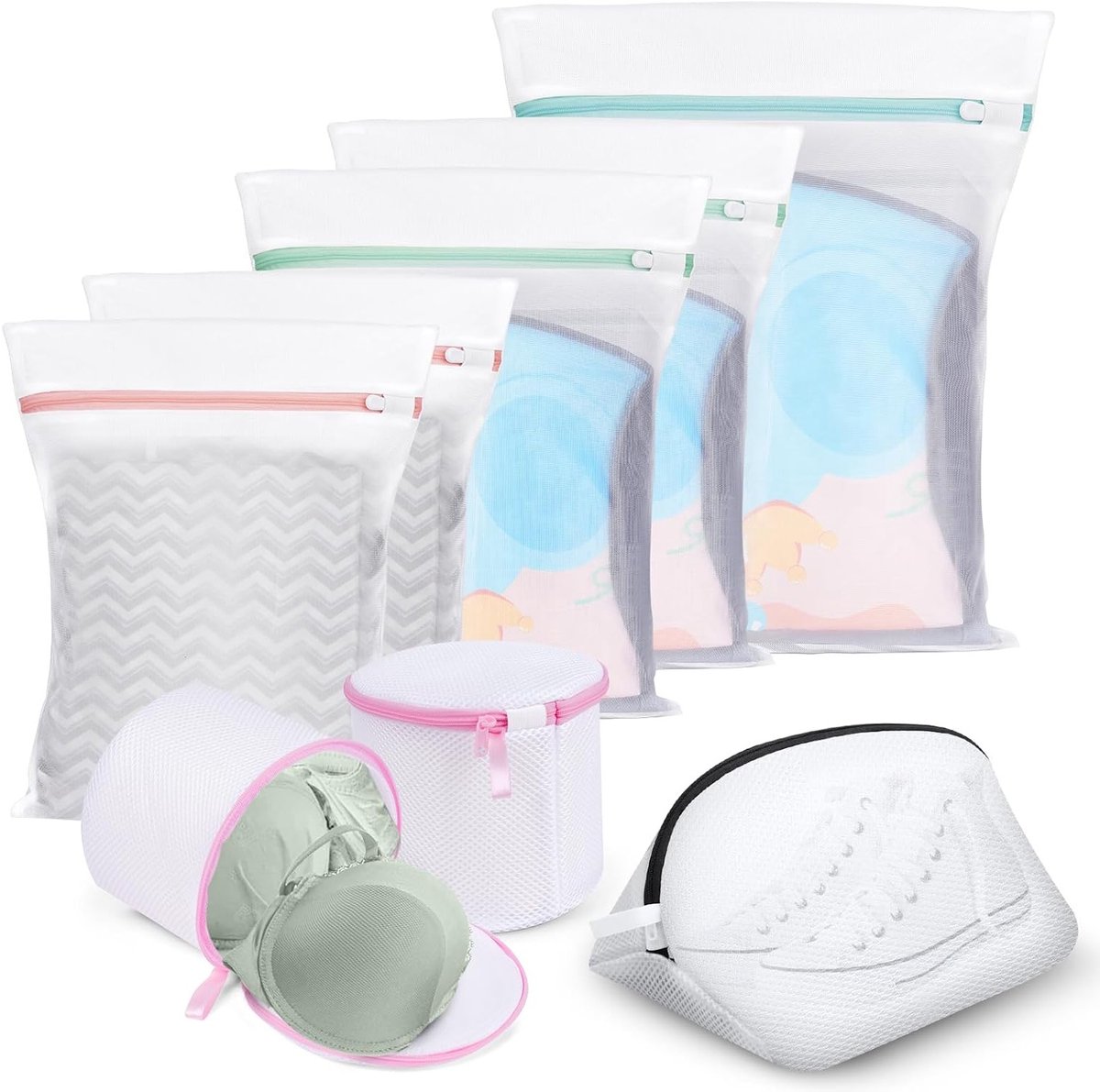 Mesh Waszakken Set van 5 Stuks, Inclusief Bh- en Schoenwaszakken voor Ondergoed en Blouses, Herbruikbare Wasmachine Bescherming