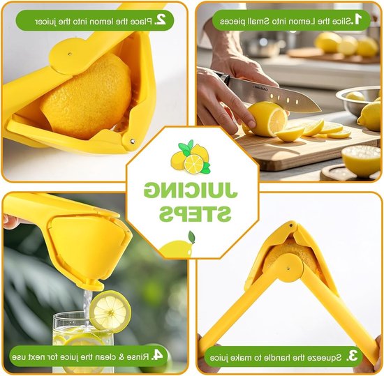 Citroenpers - Handmatige fruitpers - Handmatige Citroen en Citruspers - Geschikt voor citroenen, limoenen, mandarijnen, sinaasappels, fruit - Geel — afbeelding 4